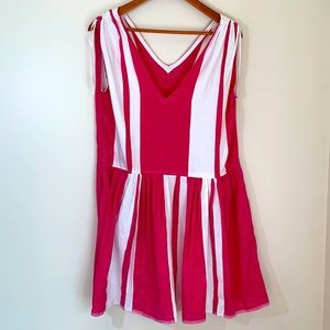LEMLEM Striped Woven Dress Women’s Size Large NWOT Fuchsia and White